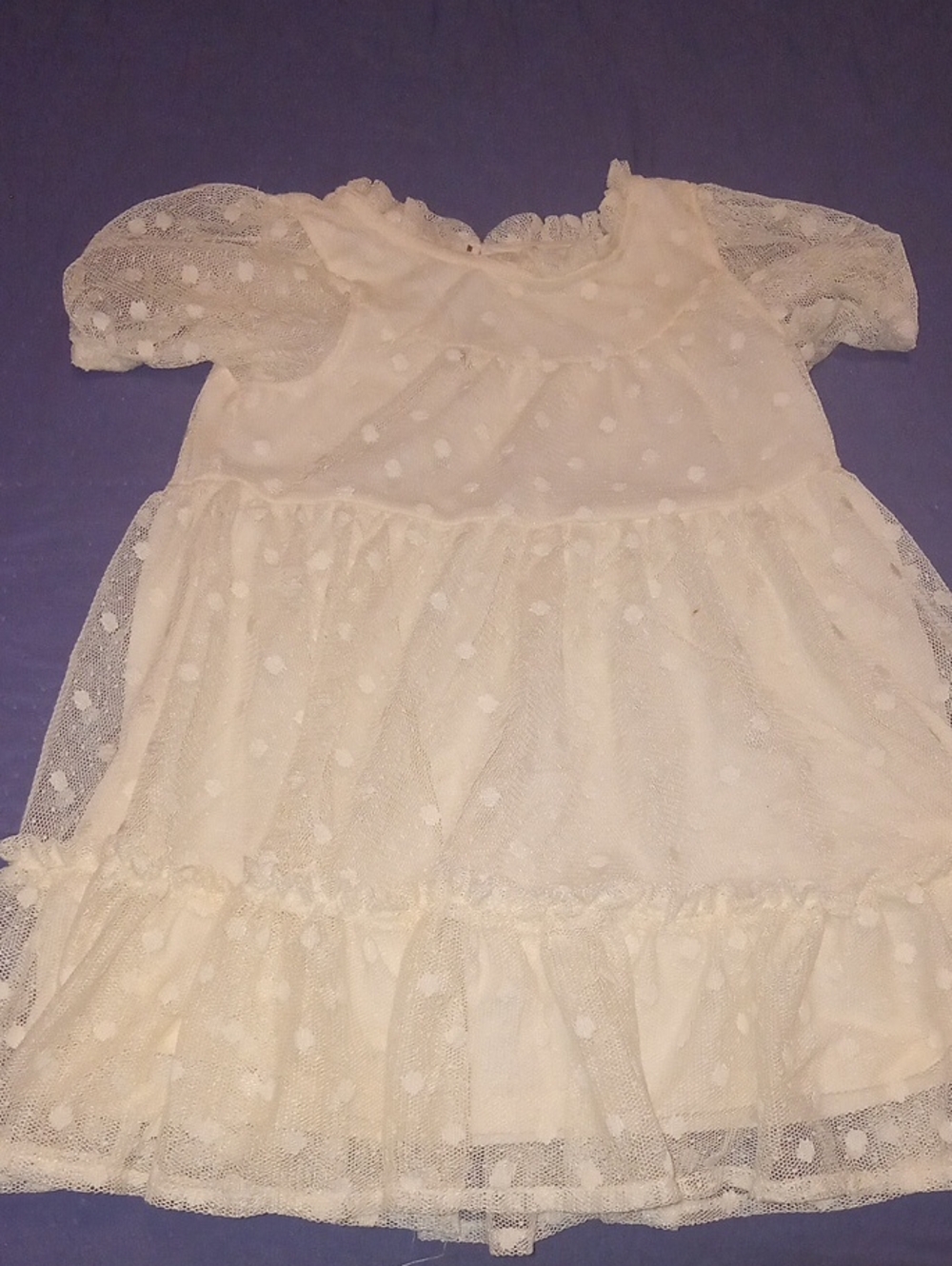 art class Cream Lace Dot Tiered Dress with Puff Sleeves